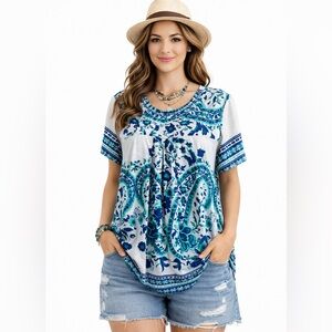Made by Johnny Blue and White Paisley Tunic